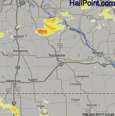 Hail Map for Rochester, MN Region on June 10, 2016