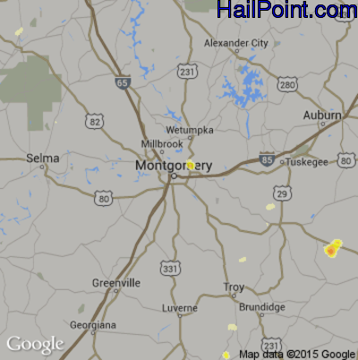 Hail Map for Montgomery, AL Region on June 11, 2016