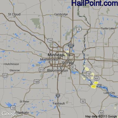Hail Map for Minneapolis, MN Region on June 12, 2016 