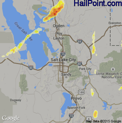 Hail Map for Salt Lake City, UT Region on June 12, 2016