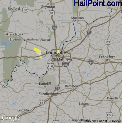 Hail Map for Louisville, KY Region on June 12, 2016