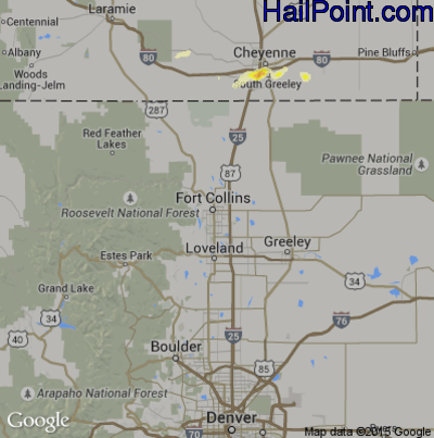 Hail Map for Fort Collins, CO Region on June 12, 2016