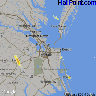 Hail Map for Norfolk, VA Region on June 12, 2016
