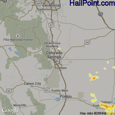Hail Map for Colorado Springs, CO Region on June 12, 2016