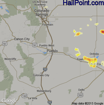 Hail Map for Pueblo, CO Region on June 12, 2016