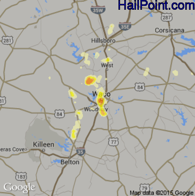 Hail Map for Waco, TX Region on June 12, 2016