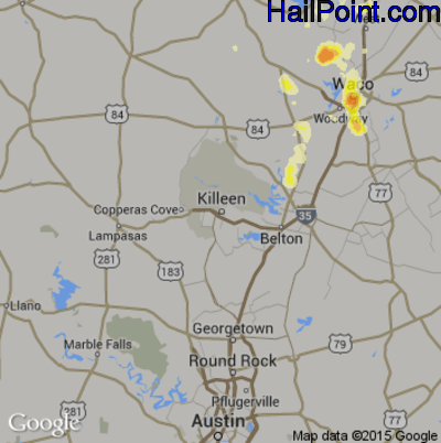 Hail Map for Killeen, TX Region on June 12, 2016