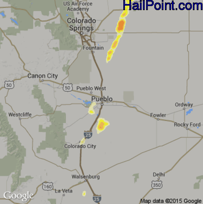 Hail Map for Pueblo, CO Region on June 13, 2016