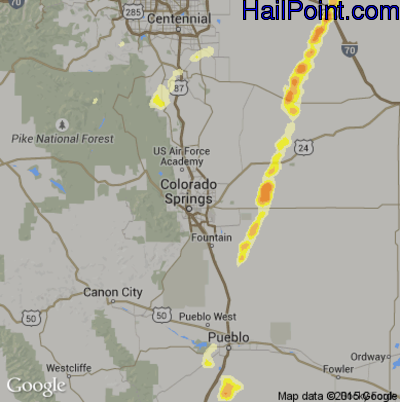 Hail Map for Colorado Springs, CO Region on June 13, 2016 