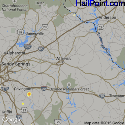 Hail Map for Athens, GA Region on June 14, 2016