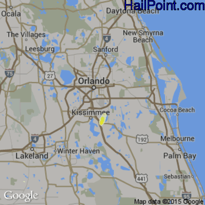 Hail Map for Orlando, FL Region on June 14, 2016