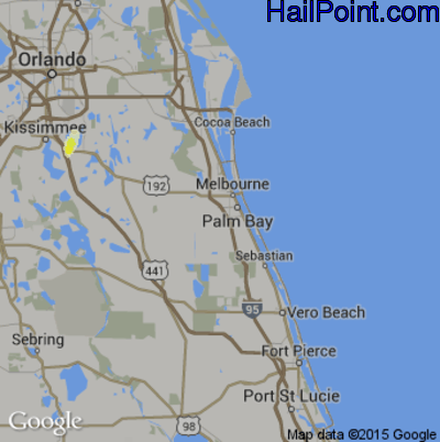 Hail Map for Palm Bay, FL Region on June 14, 2016