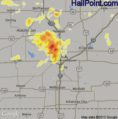 Hail Map for Wichita, KS Region on June 15, 2016