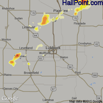 Hail Map for Lubbock, TX Region on June 15, 2016