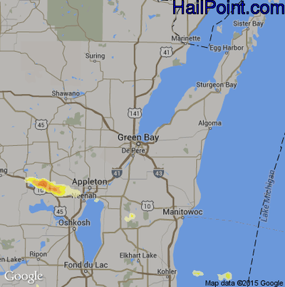 Hail Map for Green Bay, WI Region on June 15, 2016 