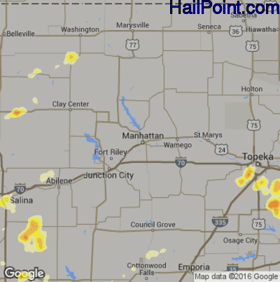 Hail Map for Mahhattan, KS Region on June 15, 2016