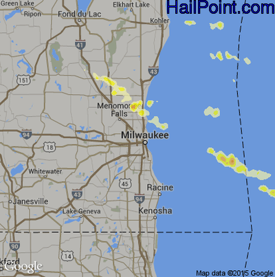 Hail Map for Milwaukee, WI Region on June 16, 2016