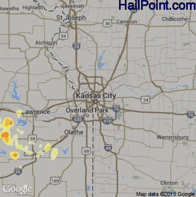 Hail Map for Kansas City, MO Region on June 16, 2016