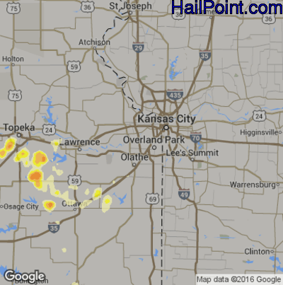 Hail Map for Shawnee, KS Region on June 16, 2016