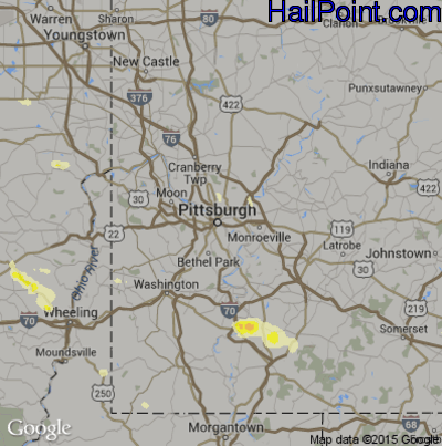 Hail Map for Pittsburgh, PA Region on June 16, 2016