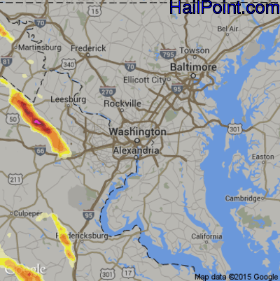Hail Map for Washington, DC Region on June 16, 2016