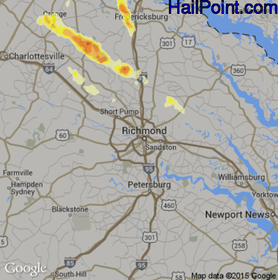 Hail Map for Richmond, VA Region on June 16, 2016