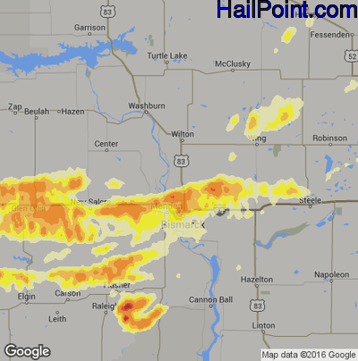 Hail Map for Bismark, ND Region on June 17, 2016