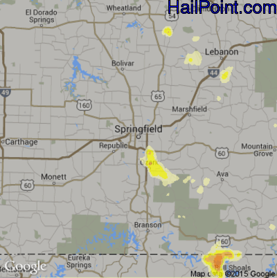 Hail Map for Springfield, MO Region on June 17, 2016