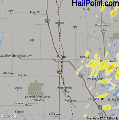 Hail Map for Fargo, ND Region on June 17, 2016 