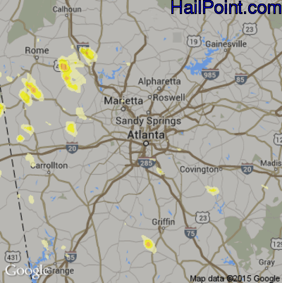 Hail Map for Atlanta, GA Region on June 17, 2016