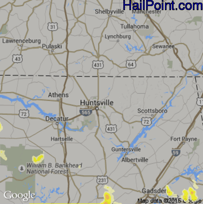 Hail Map for Huntsville, AL Region on June 17, 2016