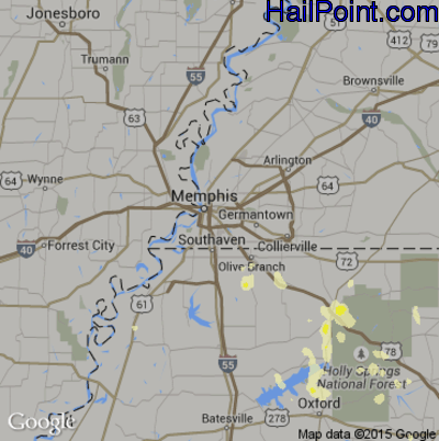 Hail Map for Memphis, TN Region on June 17, 2016