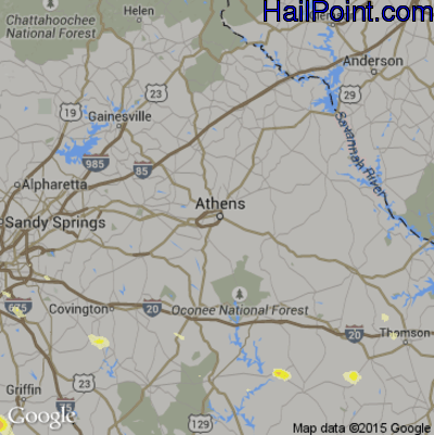 Hail Map for Athens, GA Region on June 17, 2016