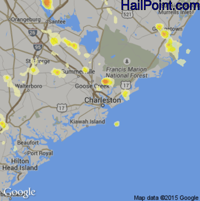 Hail Map for Charleston, SC Region on June 17, 2016