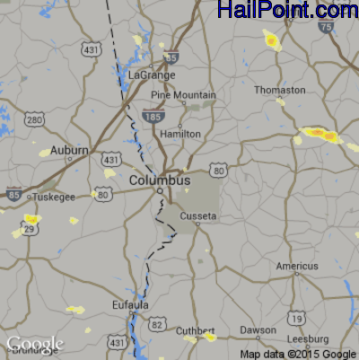 Hail Map for Columbus, GA Region on June 17, 2016