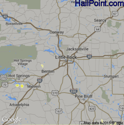 Hail Map for Little Rock, AR Region on June 17, 2016