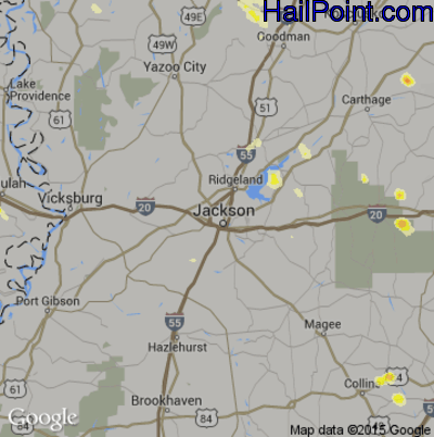 Hail Map for Jackson, MS Region on June 17, 2016
