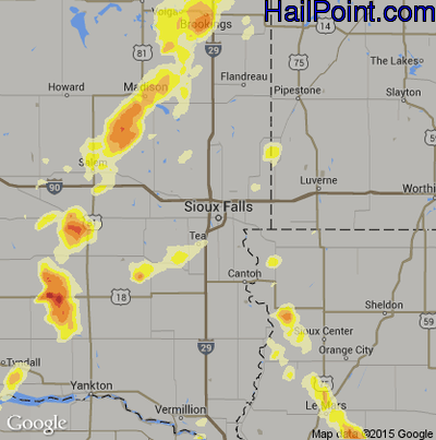 Hail Map for Sioux Falls, SD Region on June 17, 2016