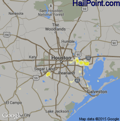 Hail Map for Houston, TX Region on June 18, 2016
