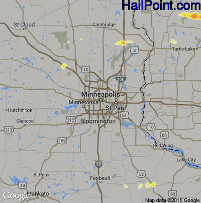 Hail Map for Minneapolis, MN Region on June 20, 2016