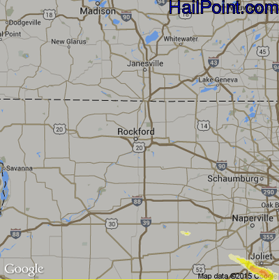 Hail Map for Rockford, IL Region on June 20, 2016 