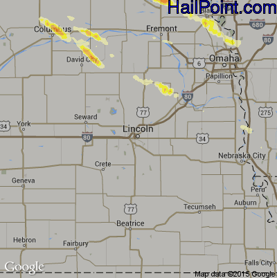 Hail Map for Lincoln, NE Region on June 20, 2016 