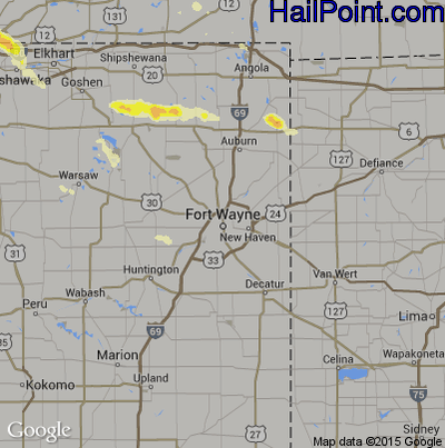 Hail Map for Fort Wayne, IN Region on June 20, 2016 