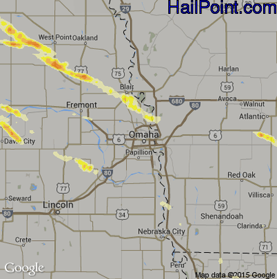 Hail Map for Omaha, NE Region on June 20, 2016