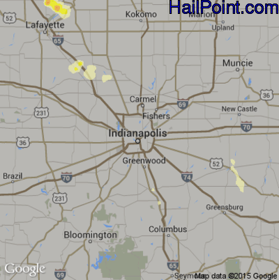Hail Map for Indianapolis, IN Region on June 20, 2016