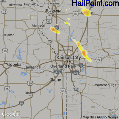 Hail Map for Kansas City, KS Region on June 20, 2016 