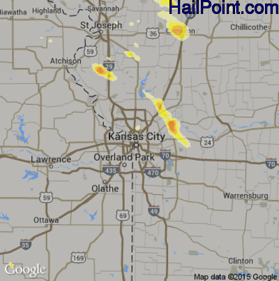 Hail Map for Kansas City, MO Region on June 20, 2016 
