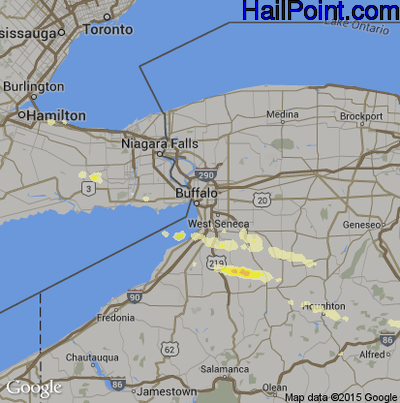 Hail Map for Buffalo, NY Region on June 21, 2016