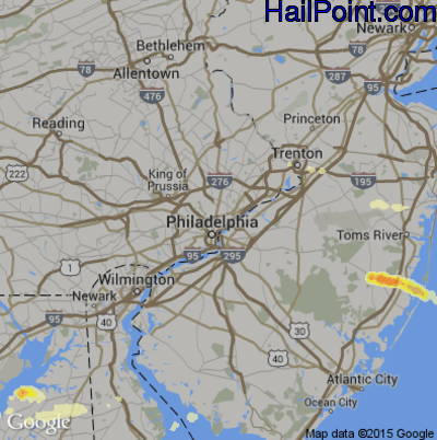 Hail Map for Philadelphia, PA Region on June 21, 2016
