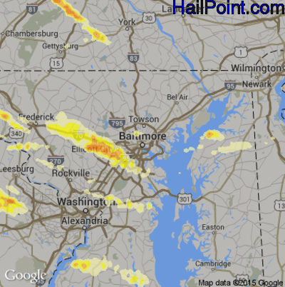 Hail Map for Baltimore, MD Region on June 21, 2016